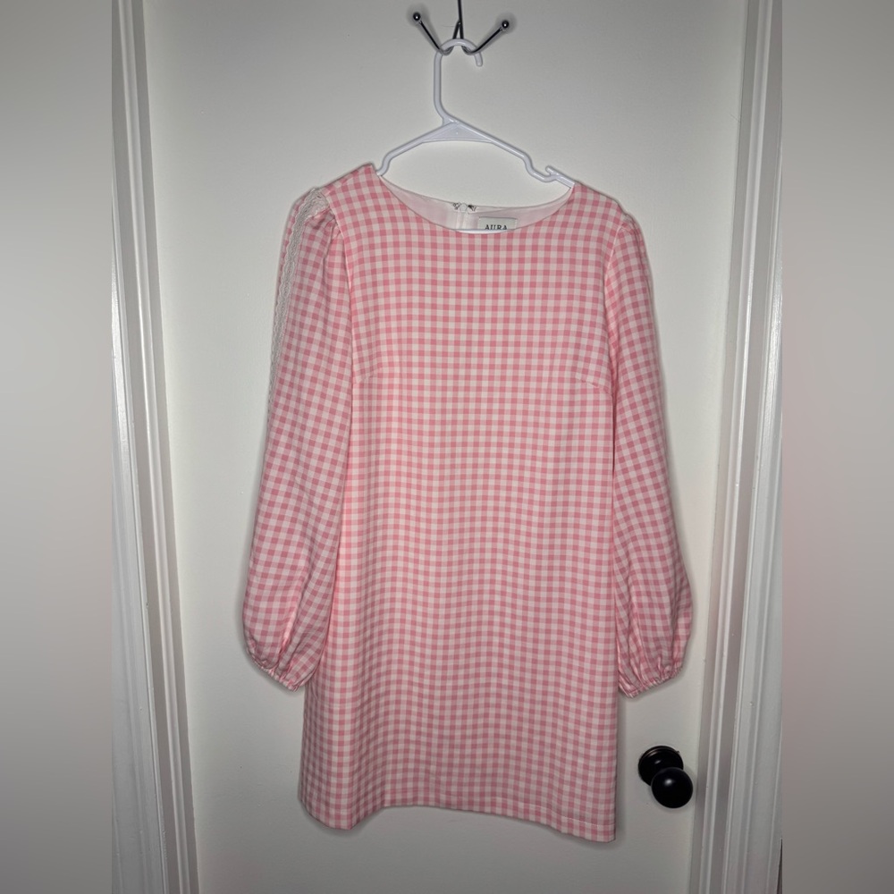 AURA Womens Large Gingham Shift Mini Dress Preppy Feminine Cottagecore Coastal